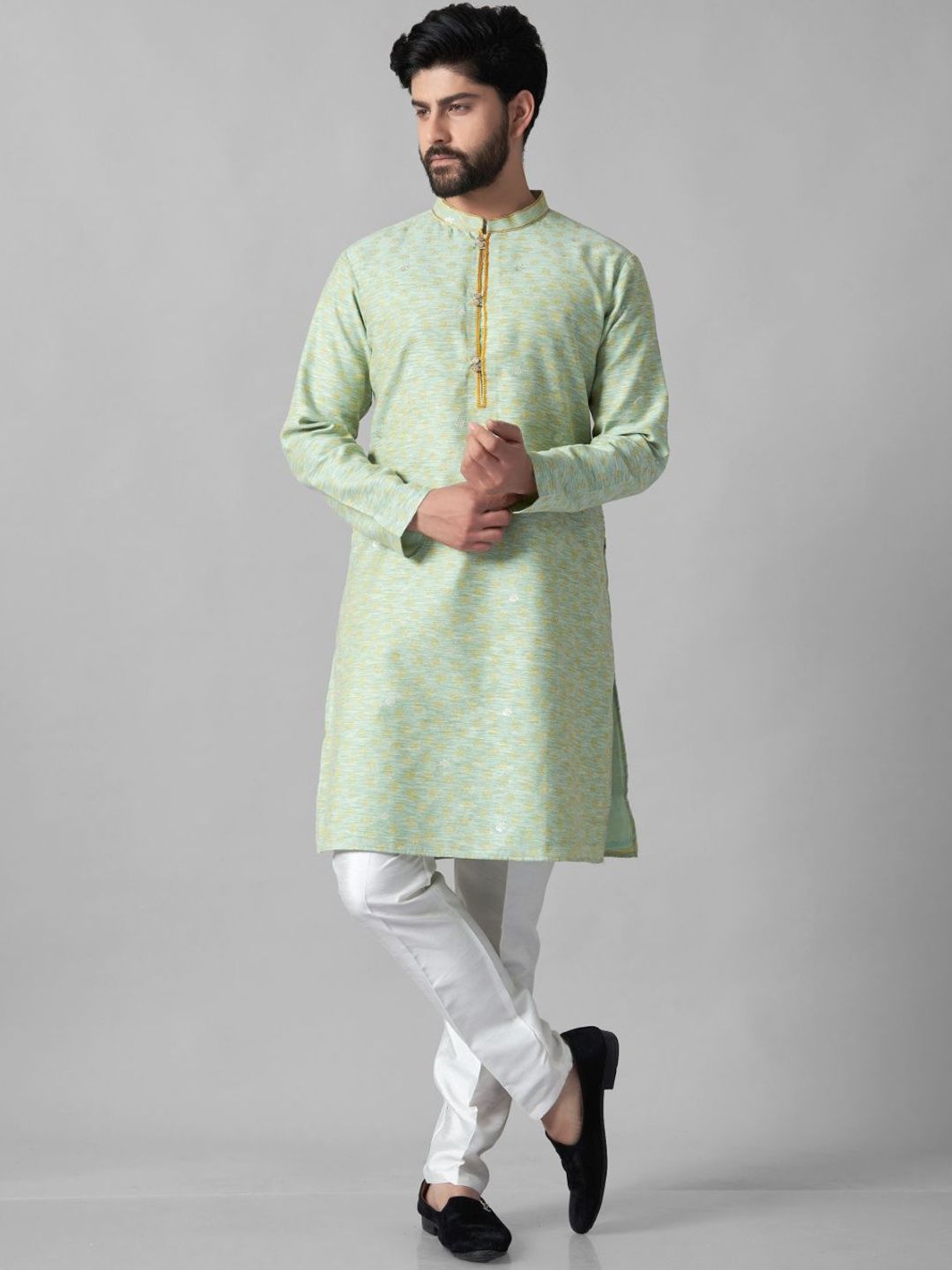Men Self Design Kurta with Trousers