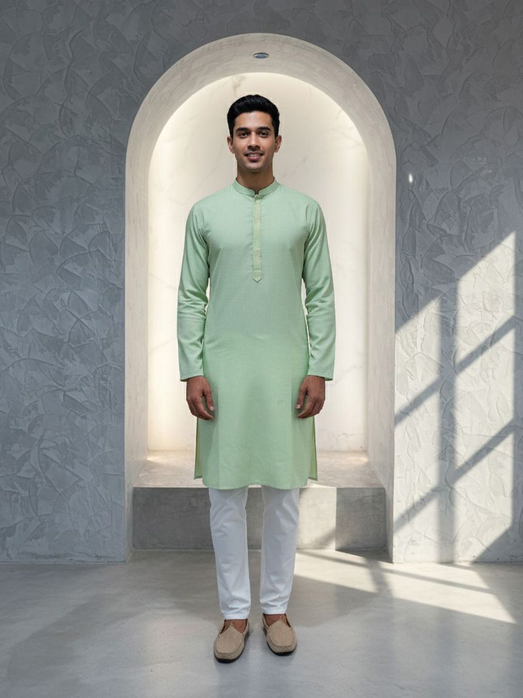 Mandarin Collar Thread Work Straight Kurta