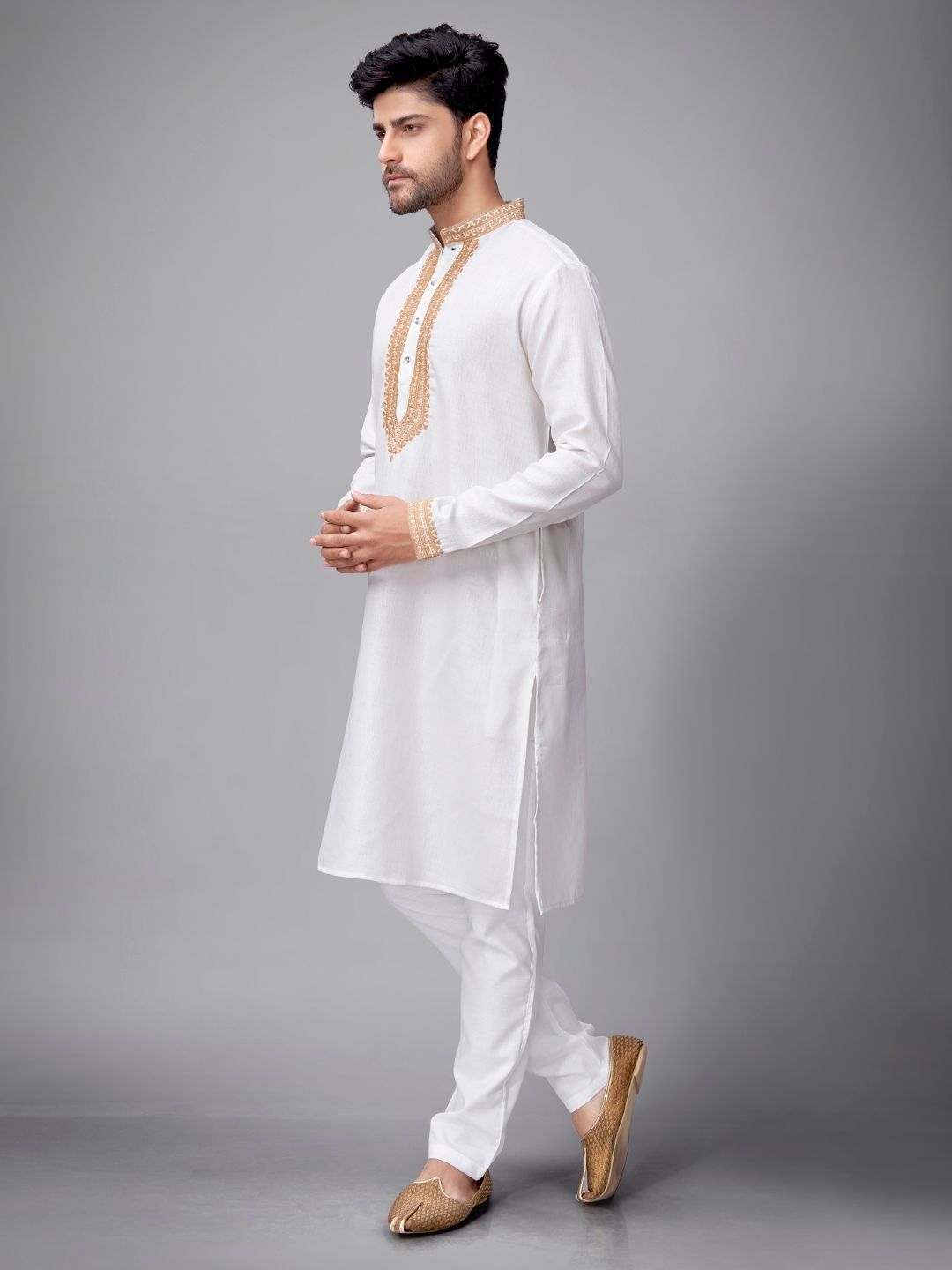 Men Self Design Regular Fit Full Sleeve Kurta