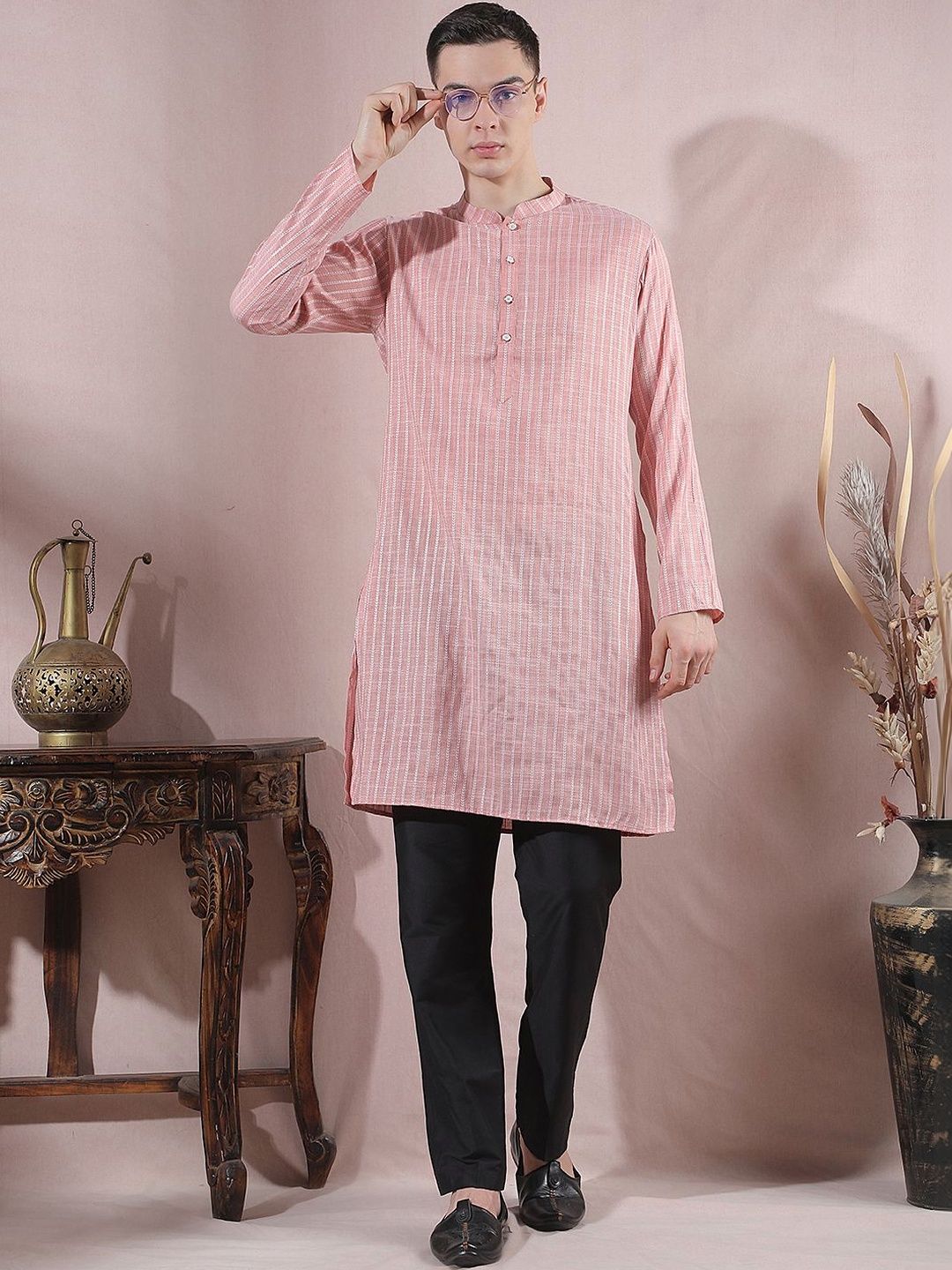 Men Striped Regular Kurta with Trousers