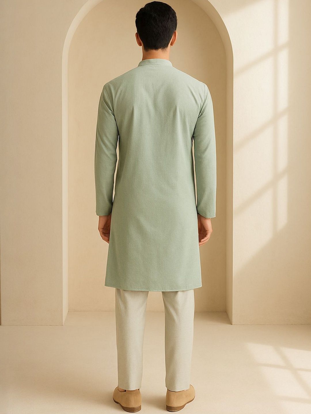 Men Green Self Design Regular Fit Full Sleeve Kurta Set