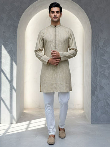 Men Solid Printed Festive Cotton Straight Kurta