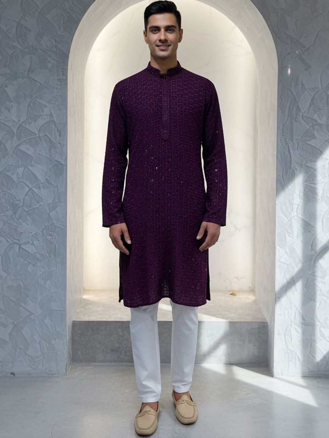 Men Ethnic Motifs Embroidered Regular Mirror Work Kurta with Trousers