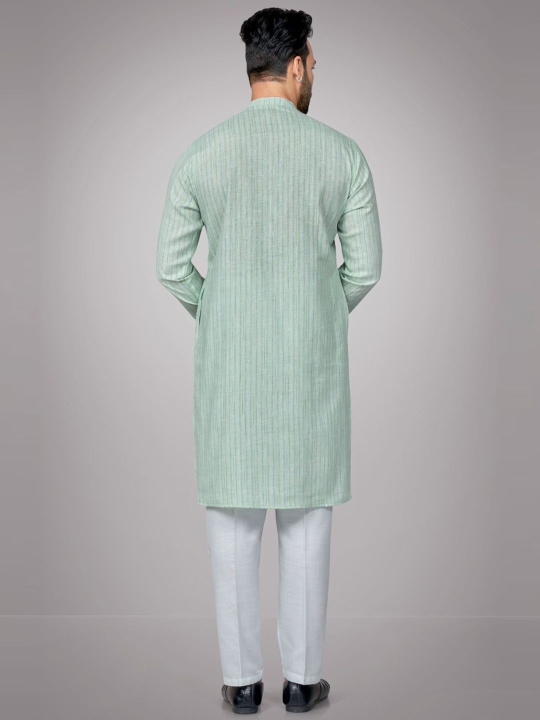 Striped Mandarin Collar Straight Kurta