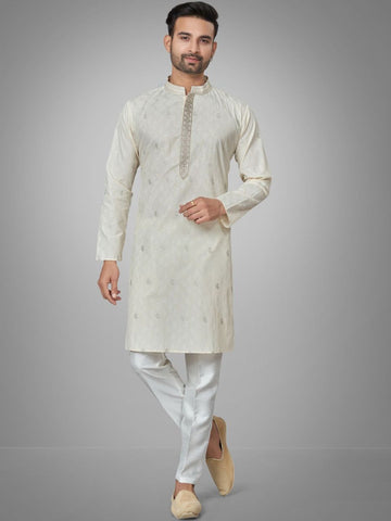 Men Self Design Kurta with Trousers