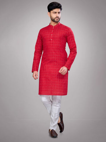 Men Solid Striped Regular Sleeves Calf Length Kurta
