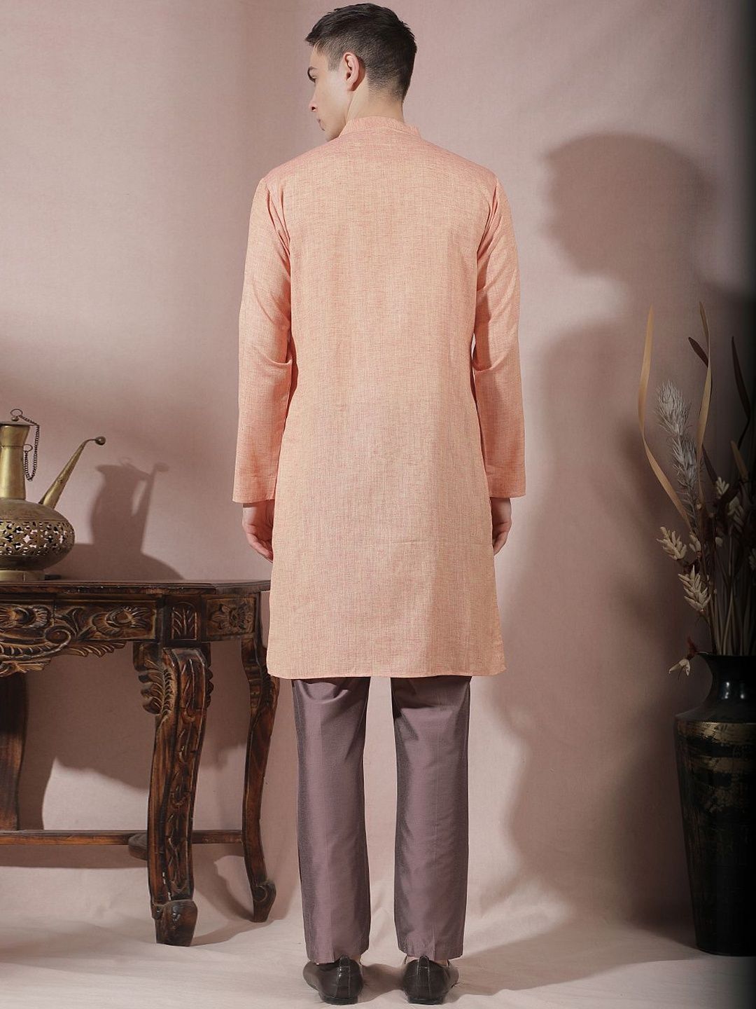 Men Regular Linen Kurta with Trousers