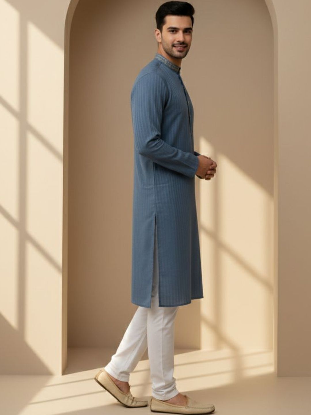 Men Regular Thread Work Kurta with Pyjamas