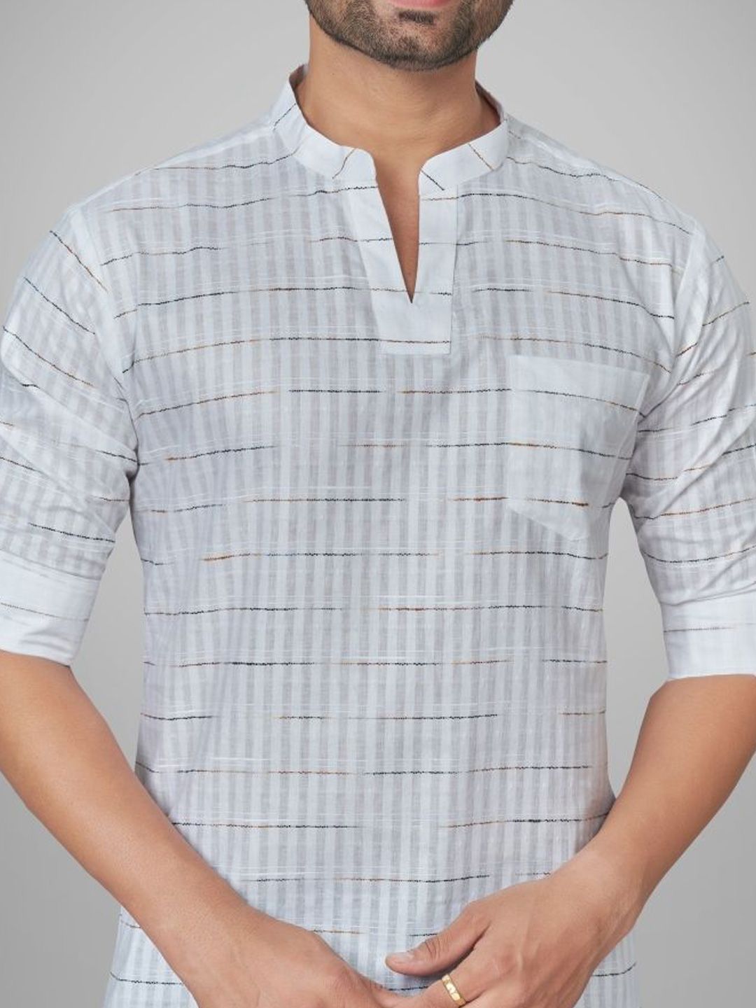 Men Checked Printed Thread Work Kurta