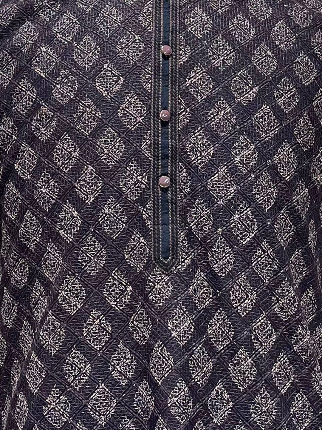 Men Brown Self Design Regular Fit Full Sleeve Kurta Set