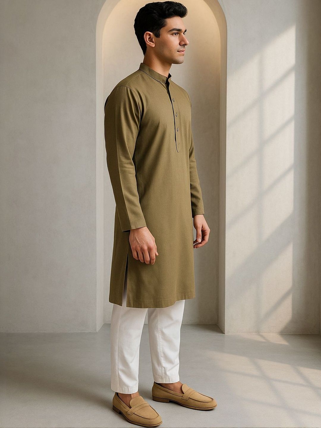 Mandarin Collar Straight Kurta With Trousers