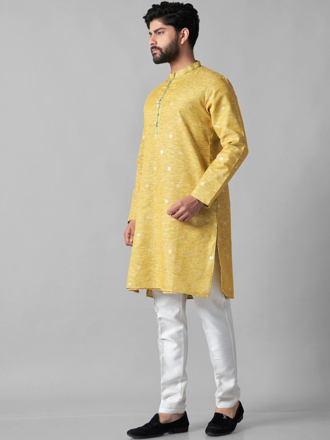 Men Self Design Kurta with Trousers