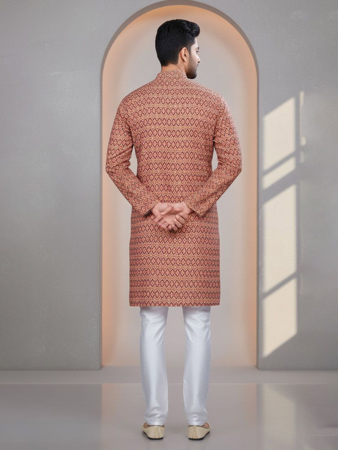 Men Geometric Thread Work Kurta