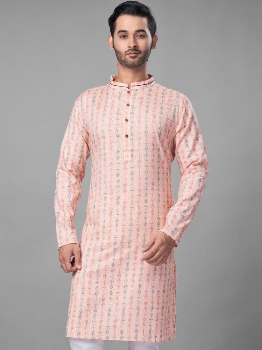 Men Geometric Khadi Kurta