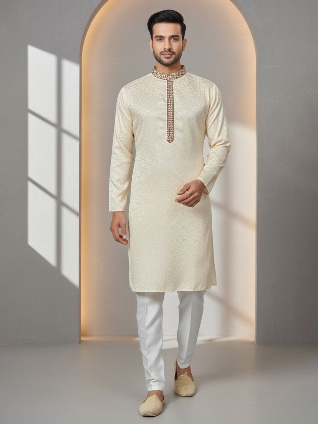 Men Geometric Jacquard Kurta