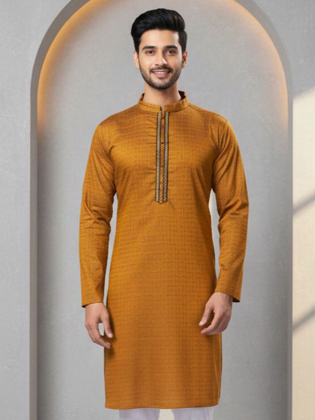 Men Yoke Design Thread Work Kurta