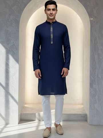 Mandarin Collar Straight Kurta With Trousers