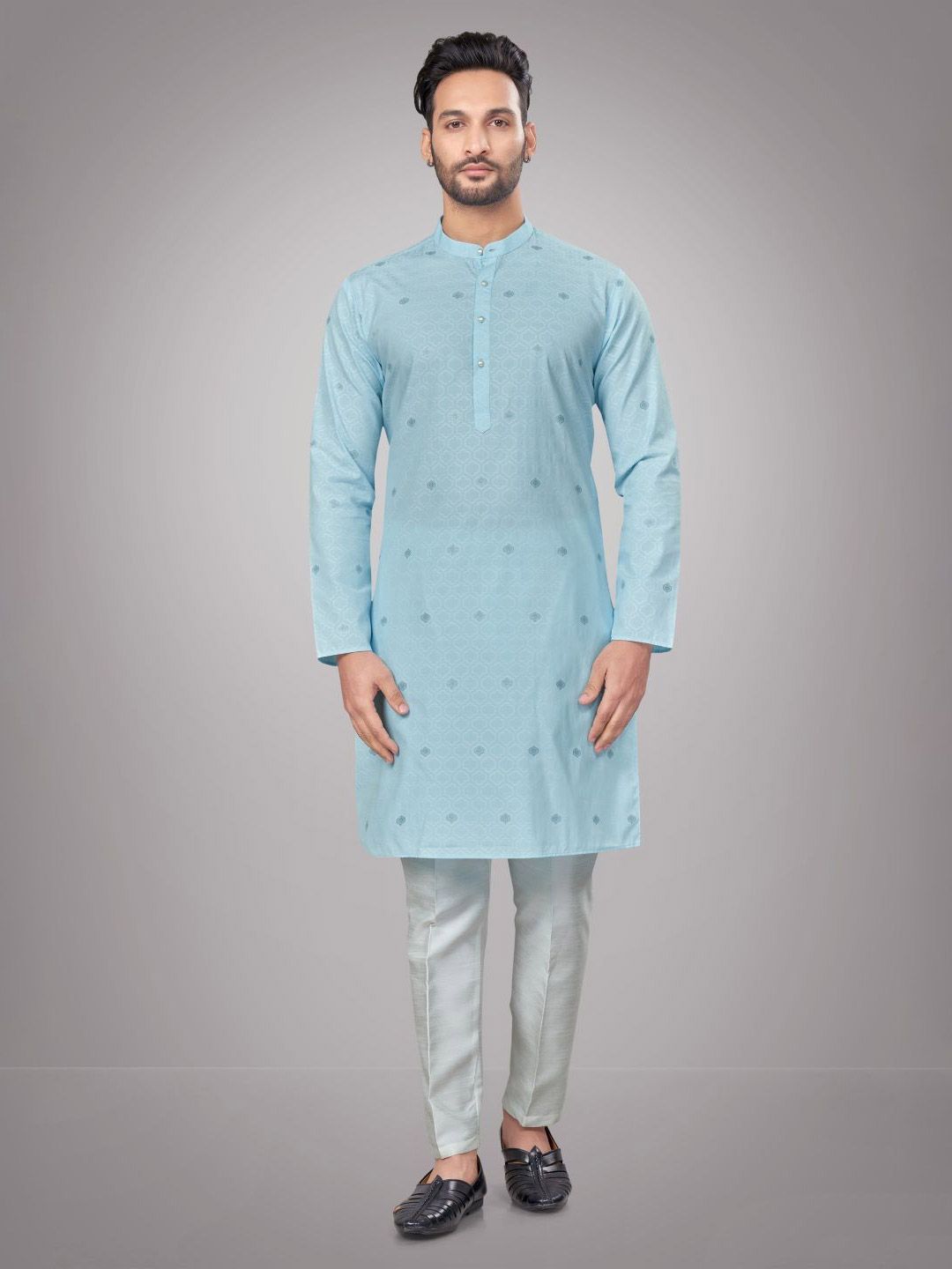 Men Self Design Regular Fit Full Sleeve Straight Kurta