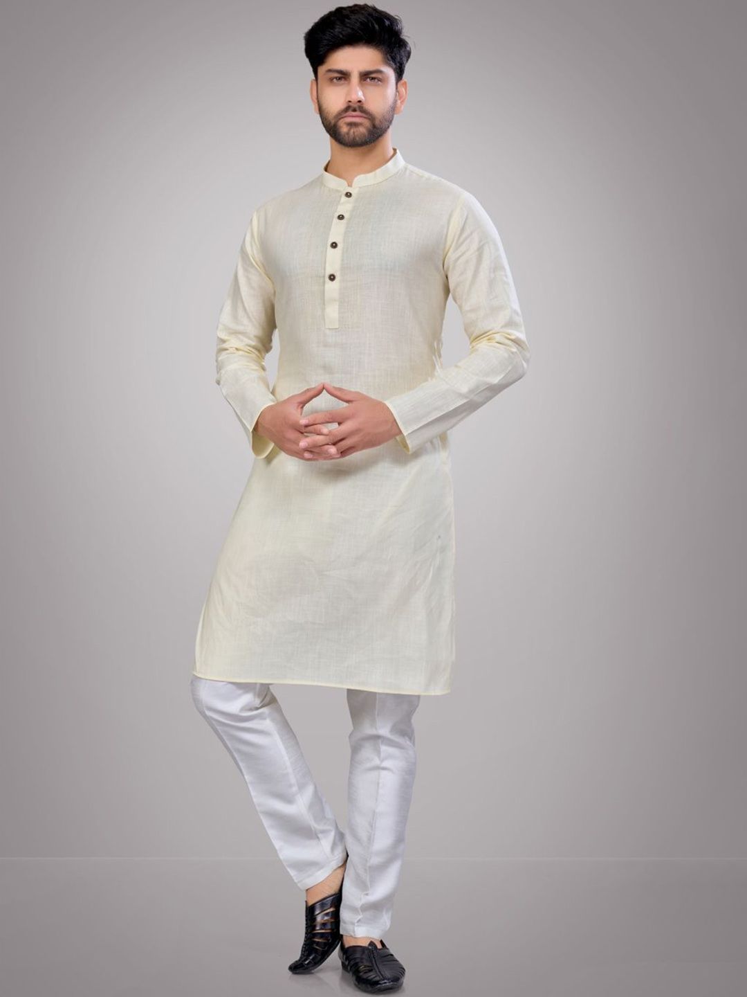 Self Design Mandarin Collar Straight Kurta With Pyjamas