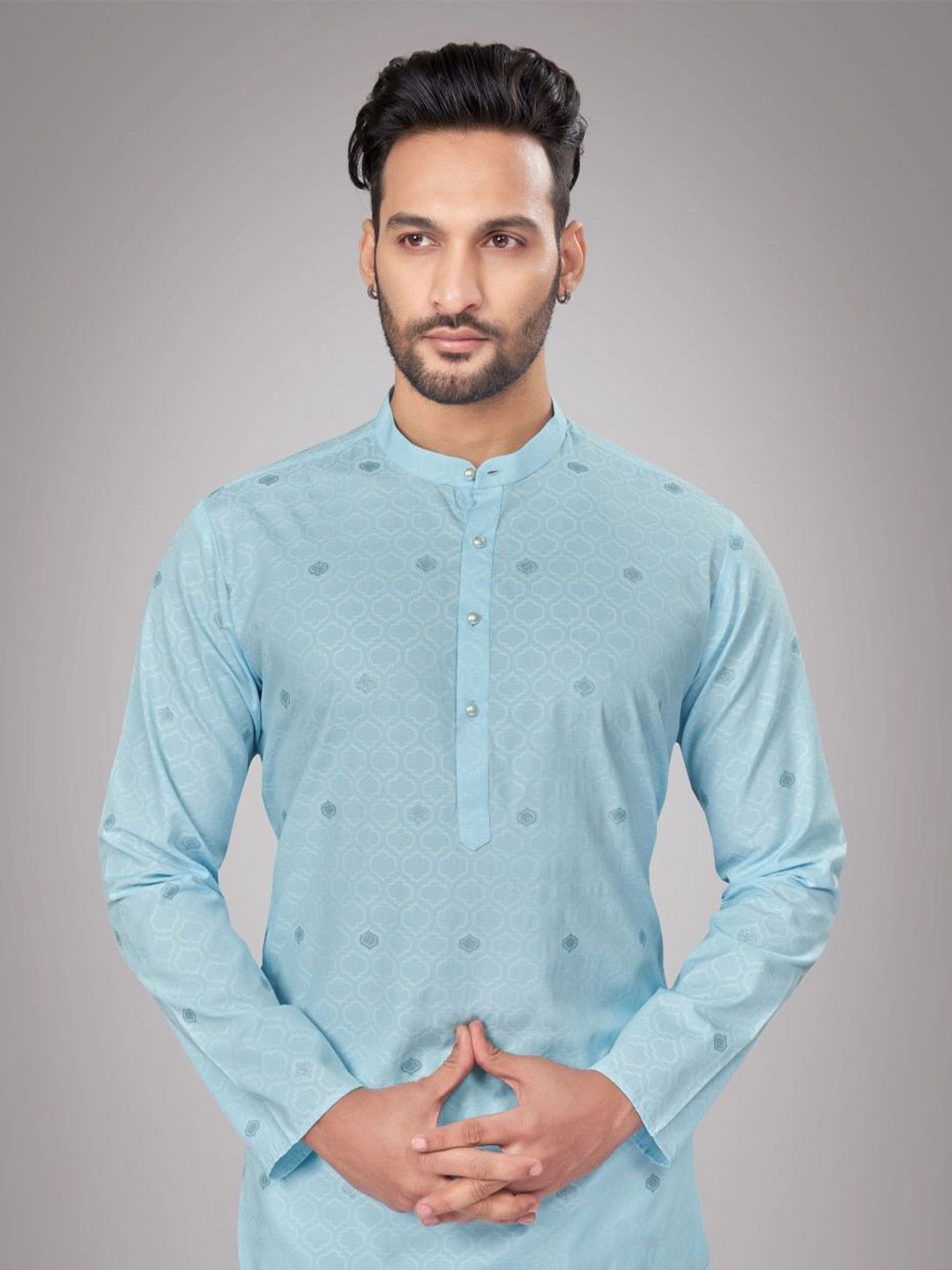 Men Self Design Regular Fit Full Sleeve Straight Kurta