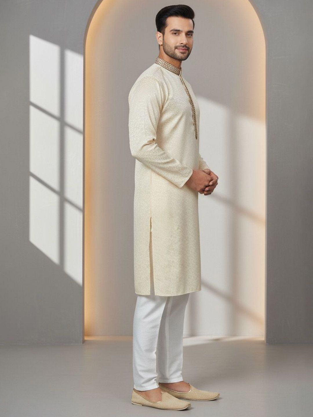 Men Geometric Jacquard Kurta