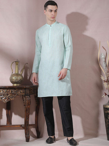 Men Striped Regular Kurta with Trousers