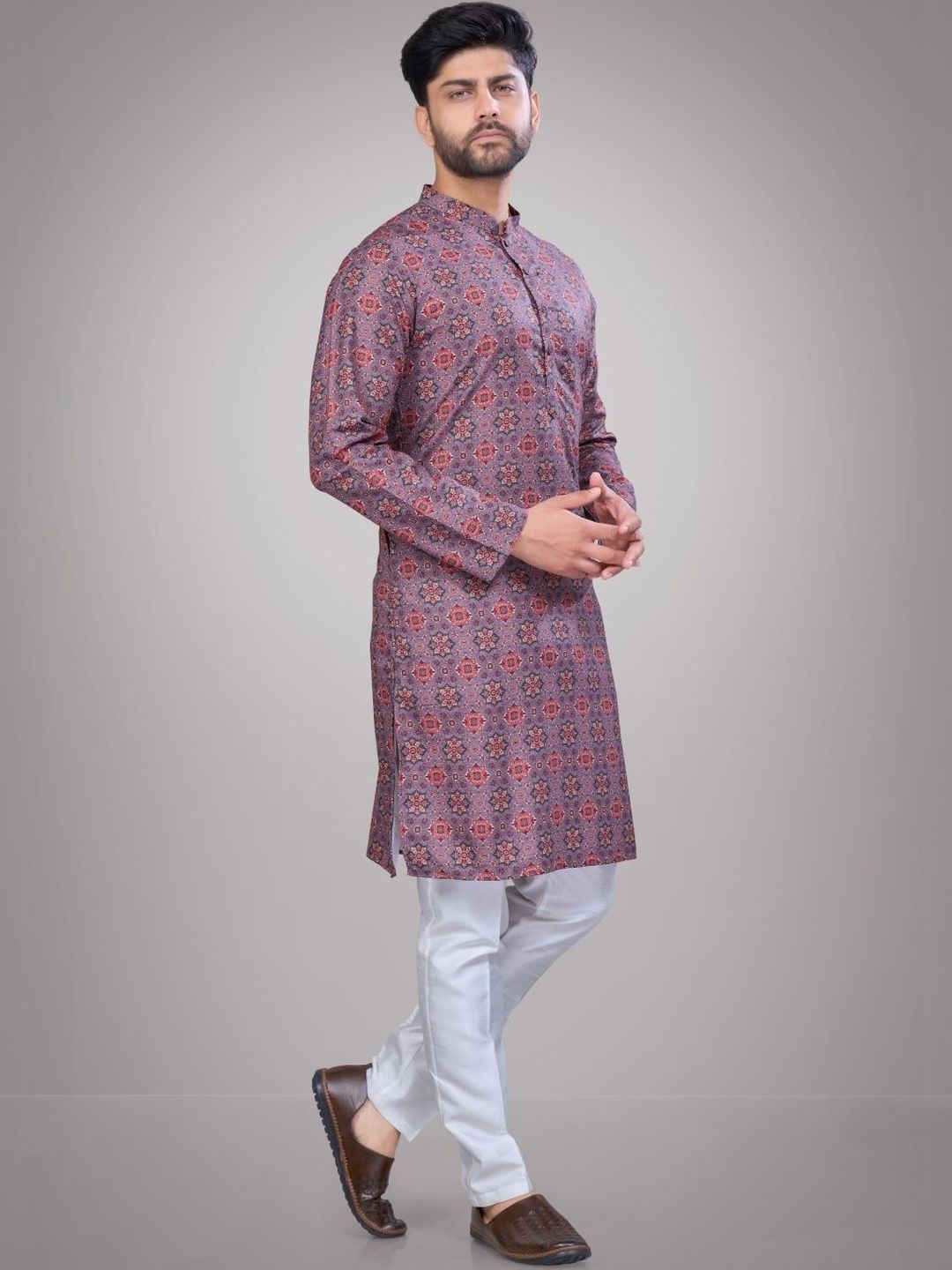 Men Floral Regular Pure Cotton Kurta with Pyjamas