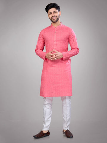 Men Self Design Regular Fit Full Sleeve Straight Kurta