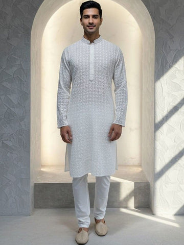 Men Ethnic Motifs Embroidered Regular Thread Work Kurta with Churidar