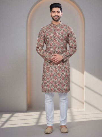 Men Floral Printed Thread Work Kurta