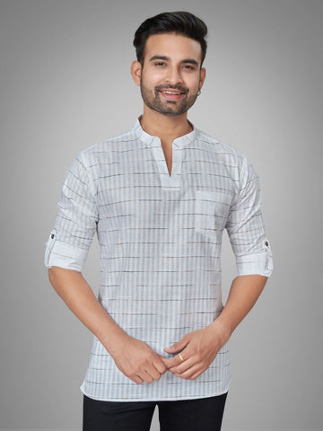 Men Checked Printed Thread Work Kurta
