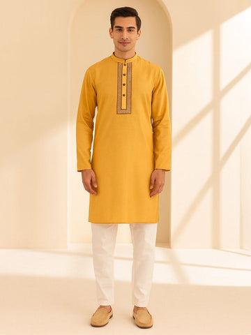 Mandarin Collar Thread Work Straight Kurta
