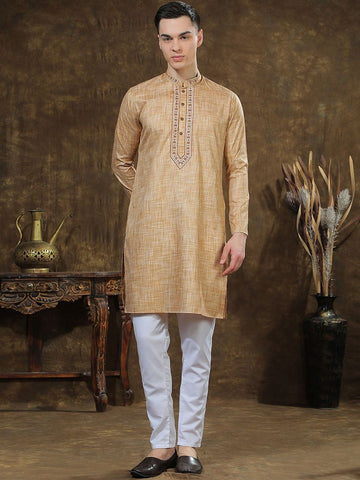 Men Regular Thread Work Kurta with Pyjamas