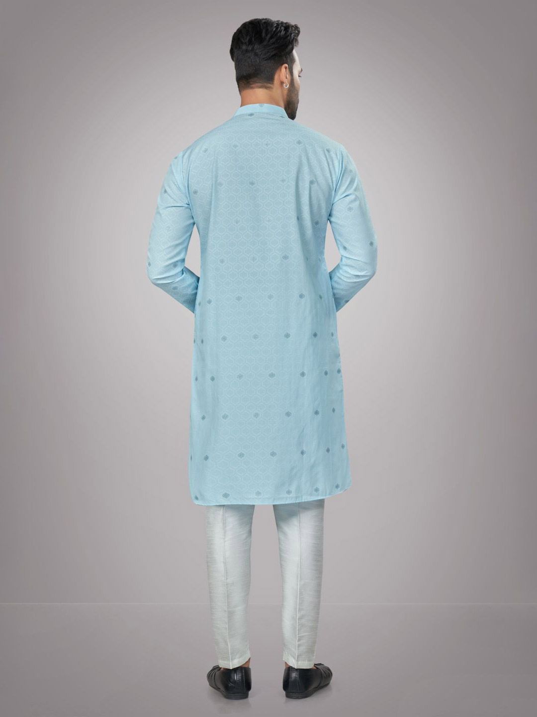 Men Self Design Regular Fit Full Sleeve Straight Kurta