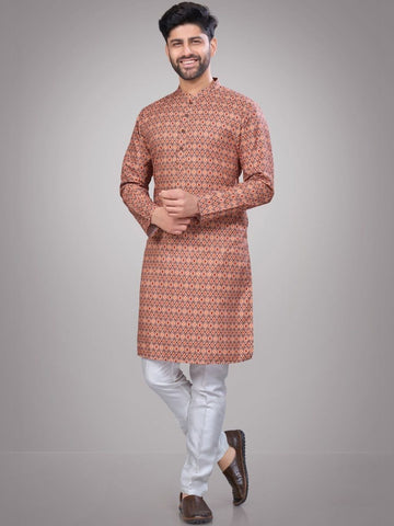 Men Printed Regular Pure Cotton Kurta with Pyjamas