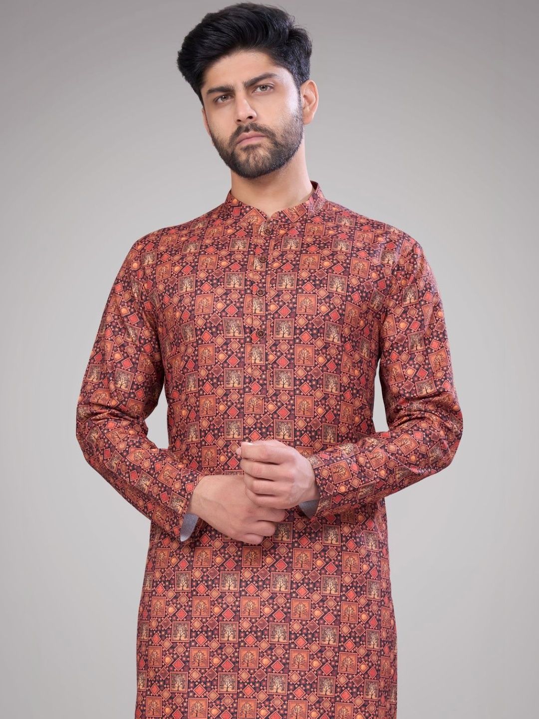 Men Printed Regular Pure Cotton Kurta with Trousers