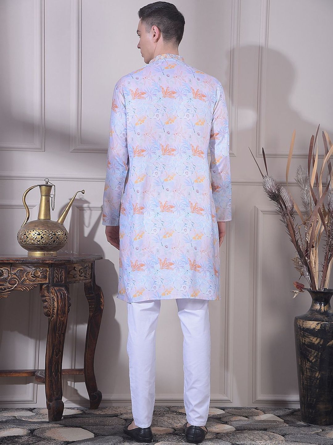 Men Floral Dobby Kurta