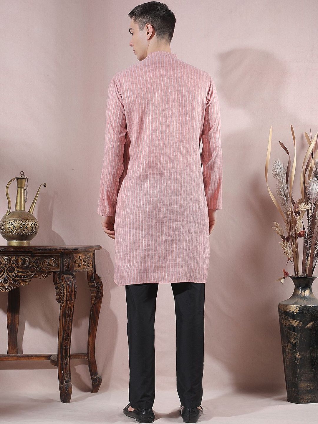 Men Striped Regular Kurta with Trousers
