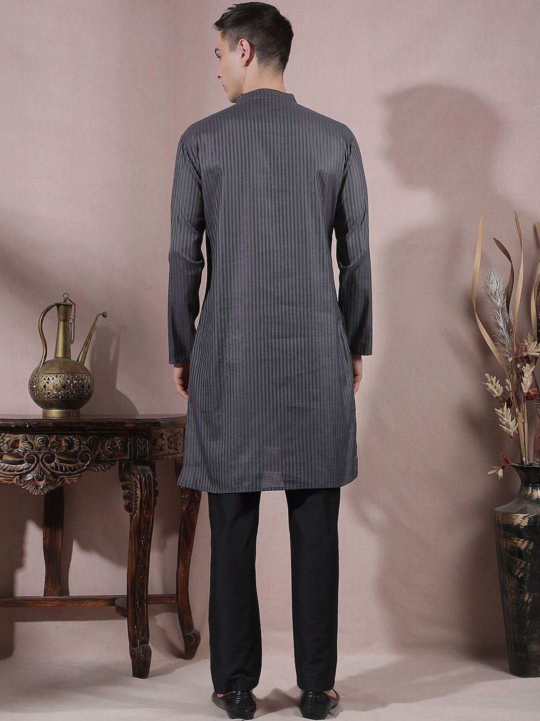 Men Striped Regular Kurta with Trousers