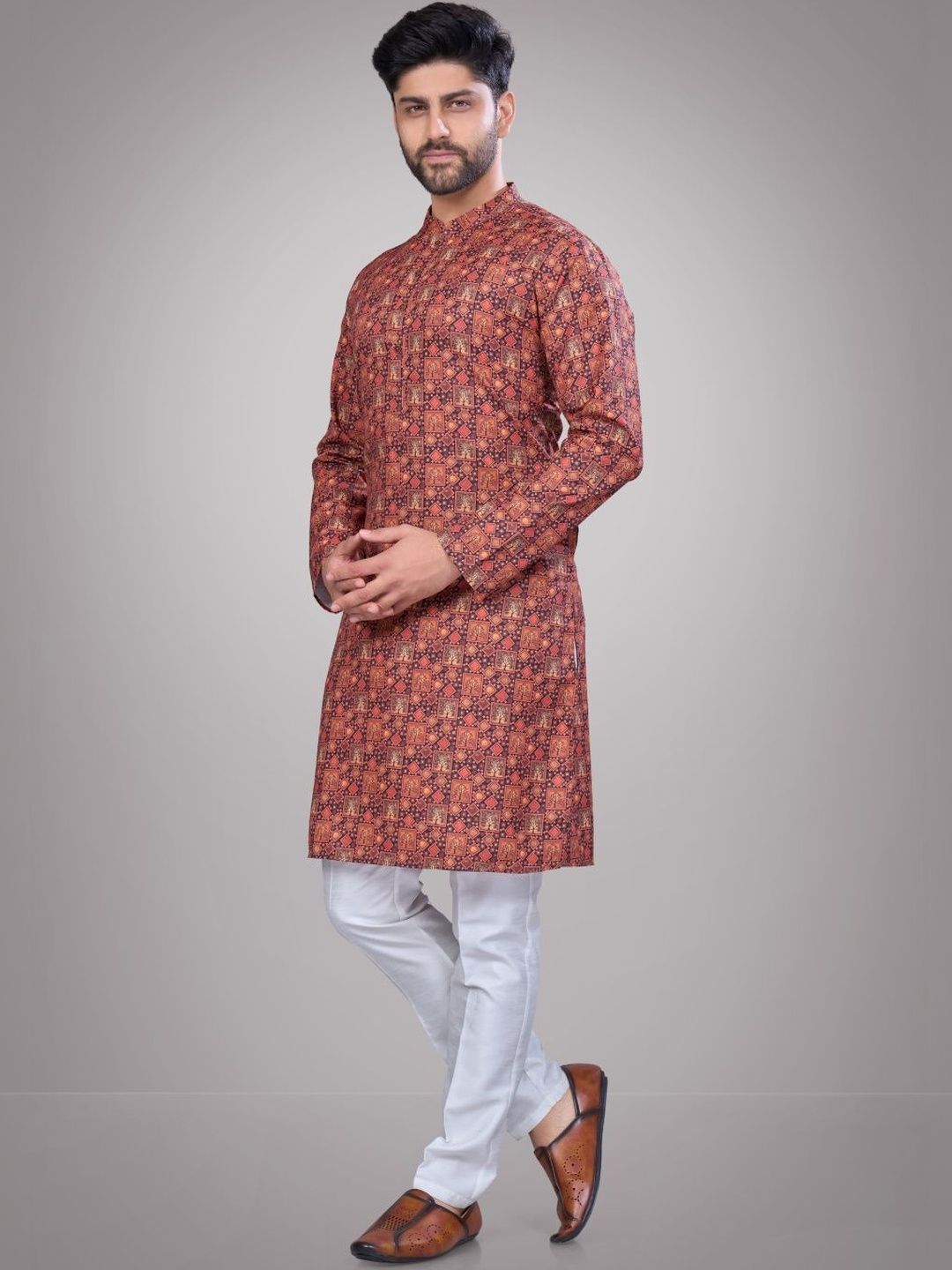 Men Printed Regular Pure Cotton Kurta with Trousers
