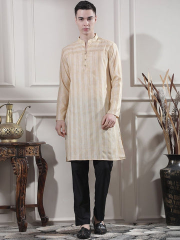 Men Striped Regular Kurta with Trousers