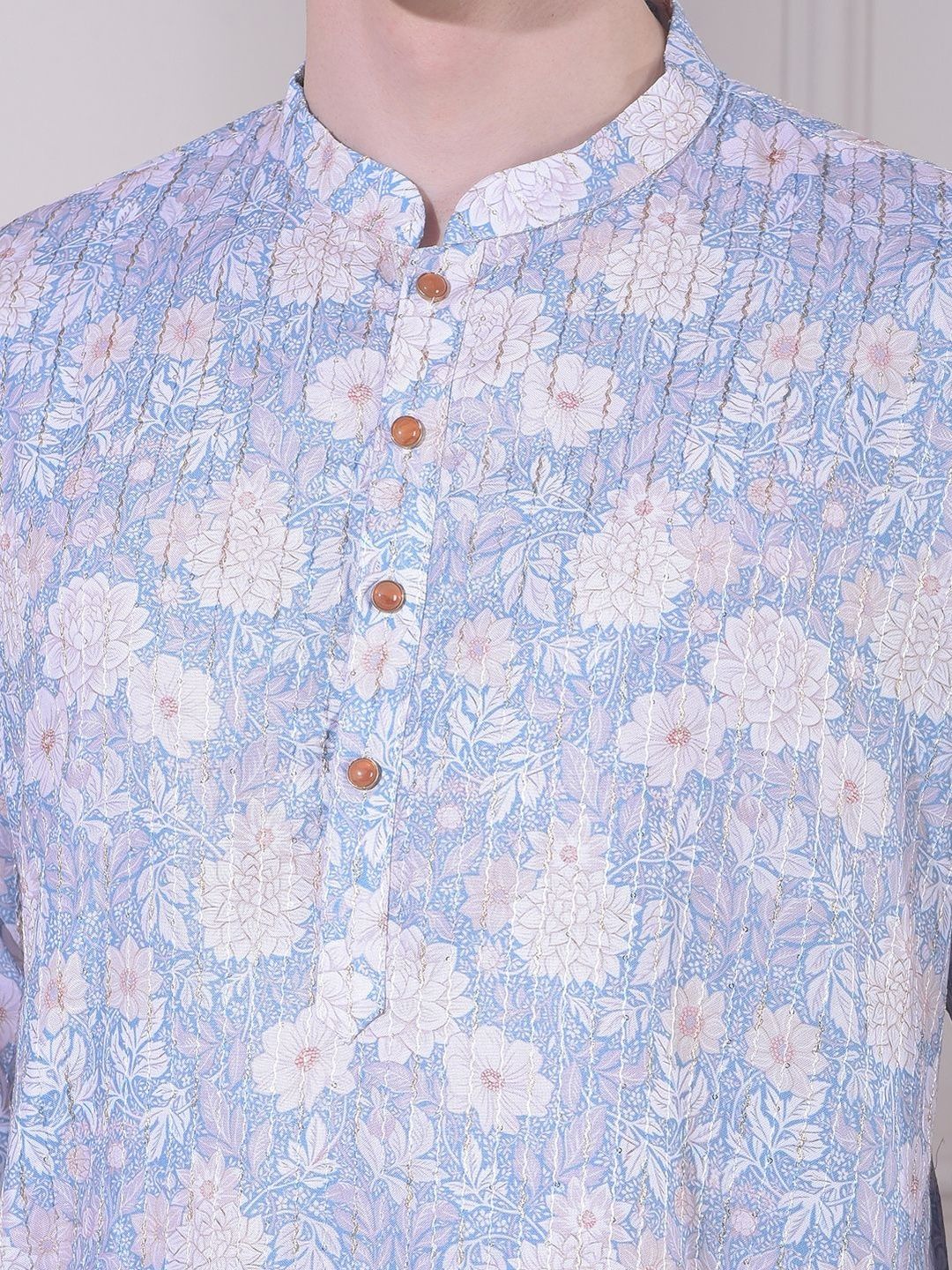 Men Floral Printed Regular Kurta with Pyjamas