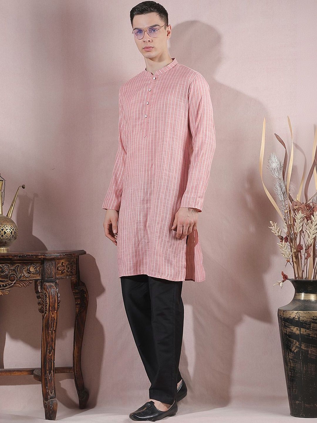 Men Striped Regular Kurta with Trousers