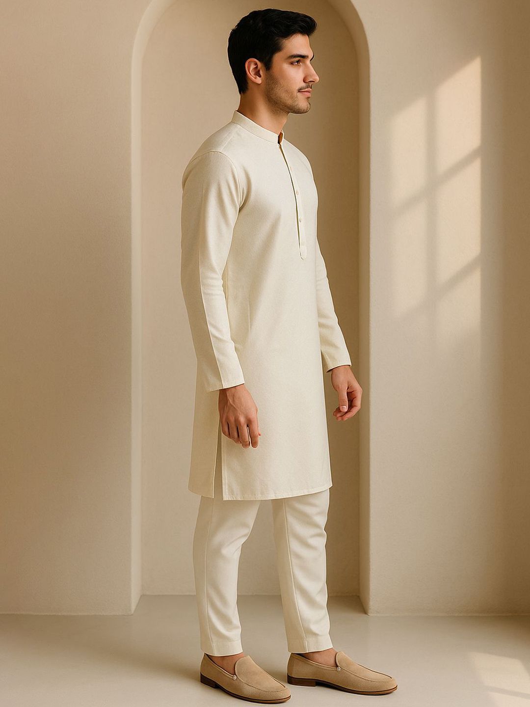 Mandarin Collar Long Sleeves Straight Kurta
