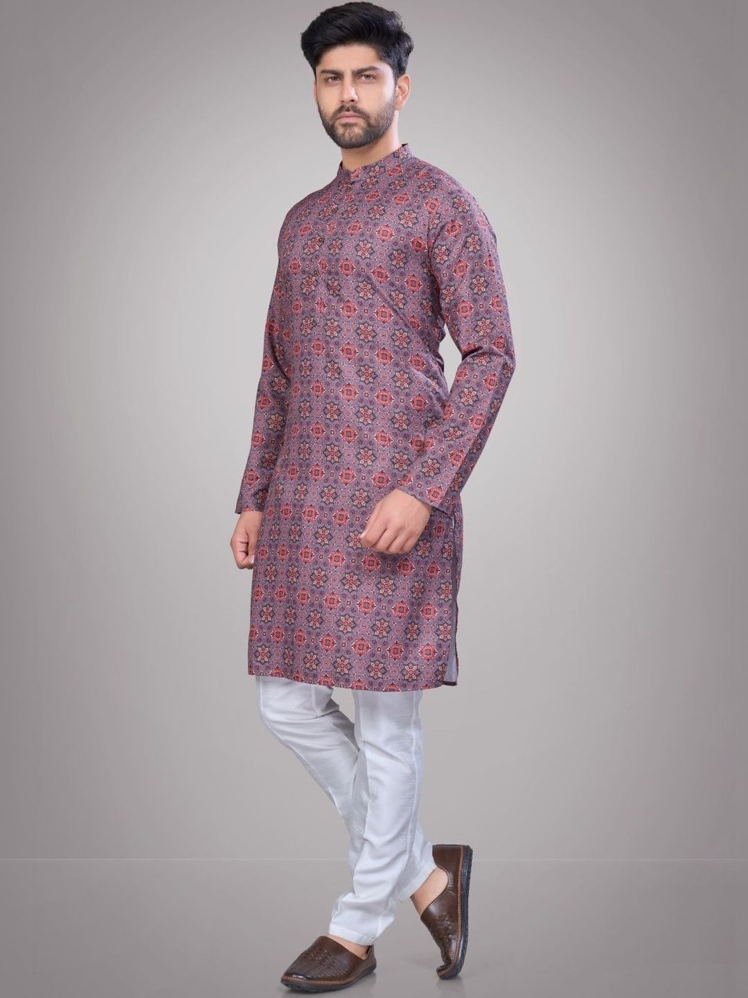 Men Floral Regular Pure Cotton Kurta with Pyjamas