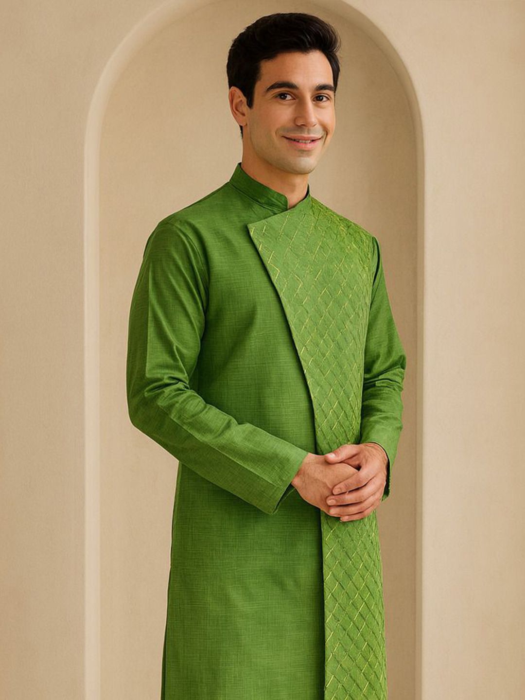 Men Ethnic Motifs Embroidered Full Sleeve Calf Length Kurta