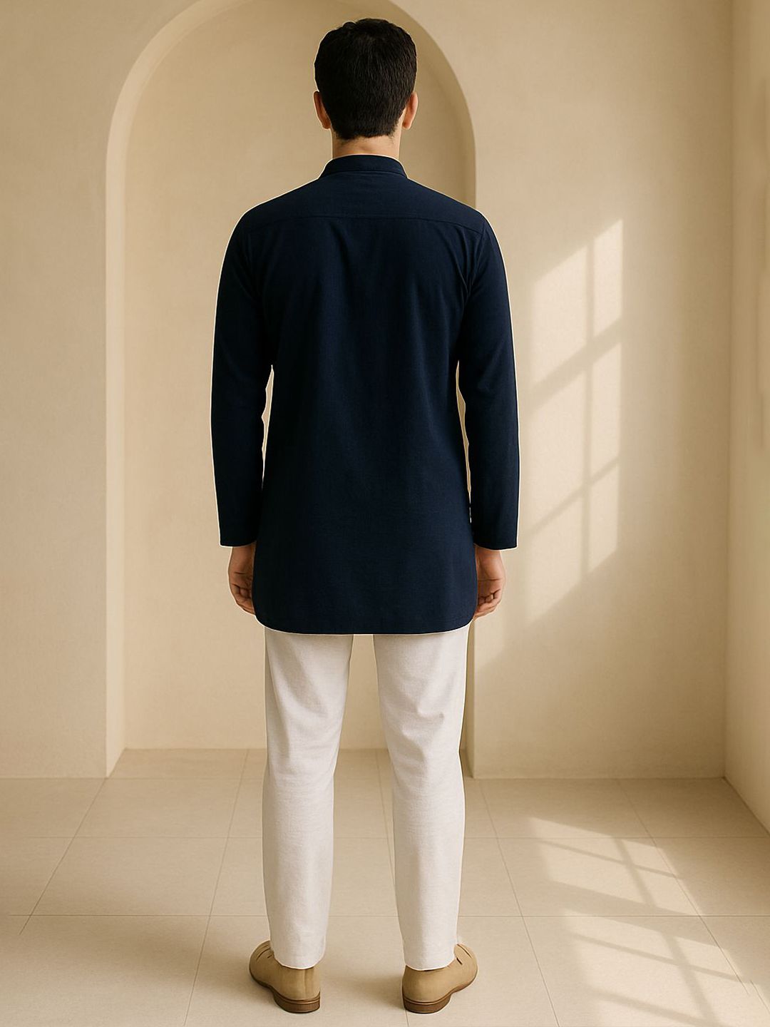 Men Self Design Mandarin Collar Straight Kurta