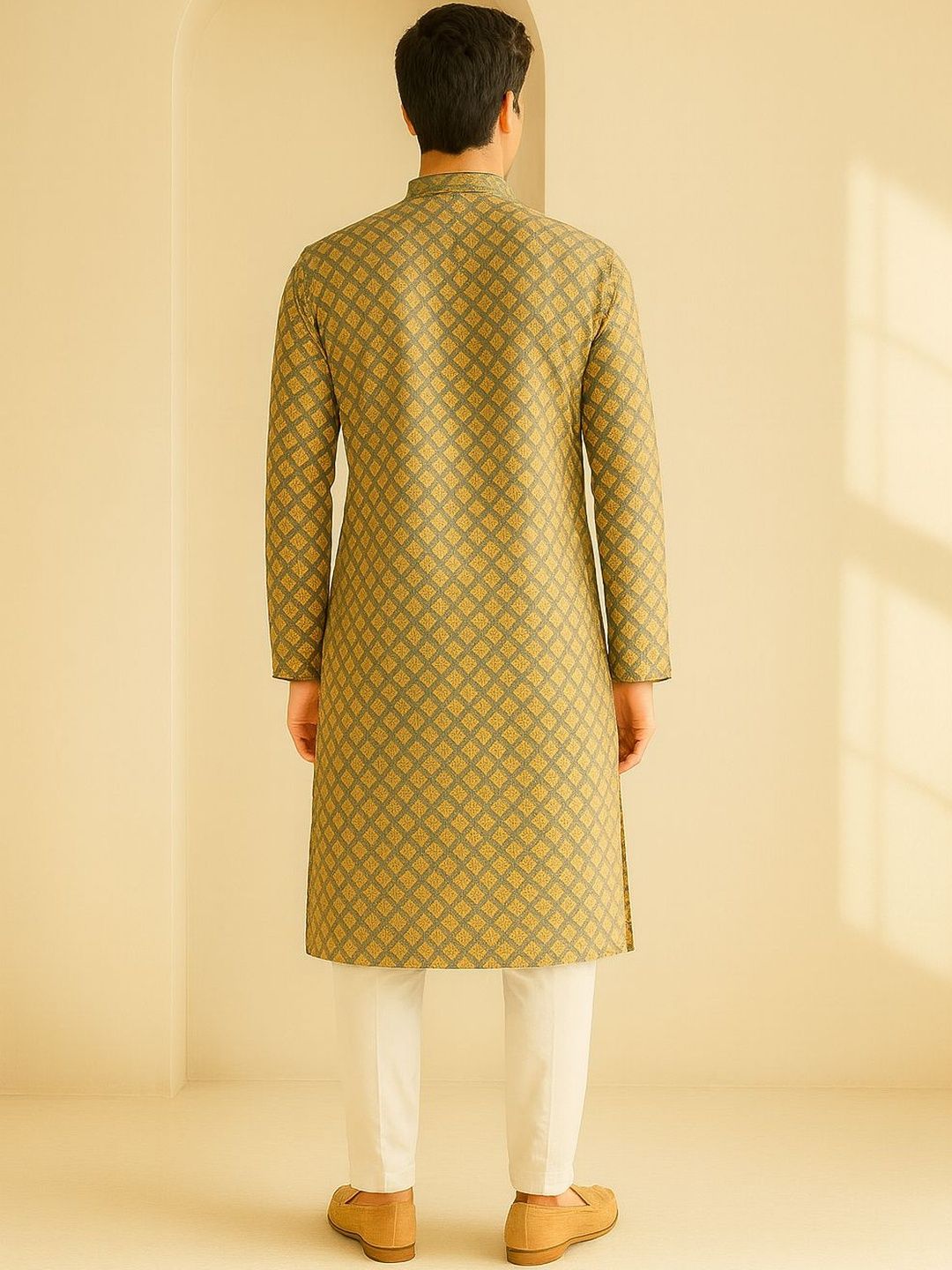 Men Teal Regular Fit Full Sleeve Kurta Set