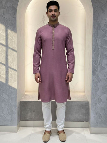 Men Regular Thread Work Kurta with Pyjamas