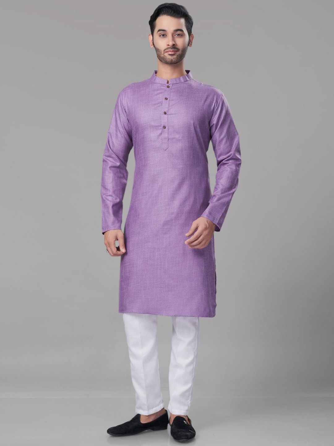Self Design Mandarin Collar Straight Kurta & Pyjamas